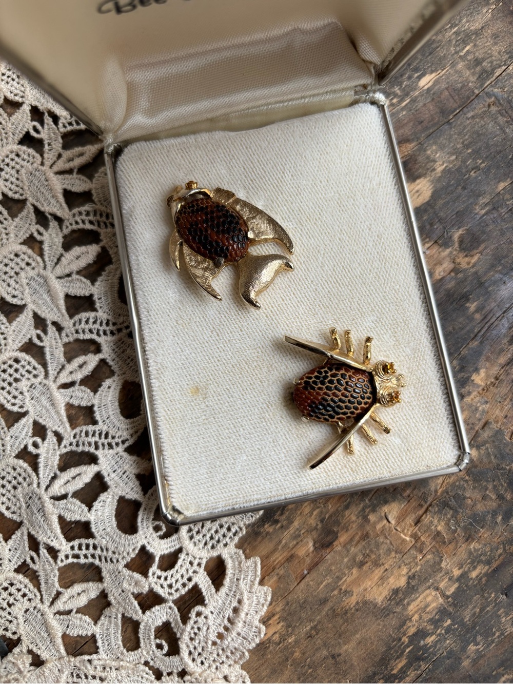 Vintage Risa Bee And Angel Fish Brooch And Pin Set With Textured Enamel View 3